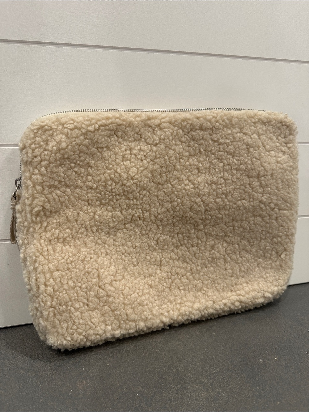 Plush Shearling Zip Sherpa Computer Tablet Case Pouch- Cream (laptop bag)